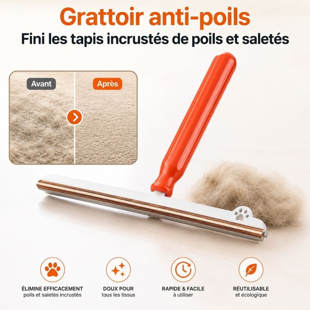 Grattoir anti-poils - Fini les tapis incrustés de poils et saletés