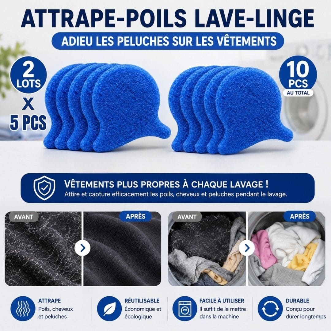 Attrape-poils lave-linge - Fini les poils sur vos vêtements