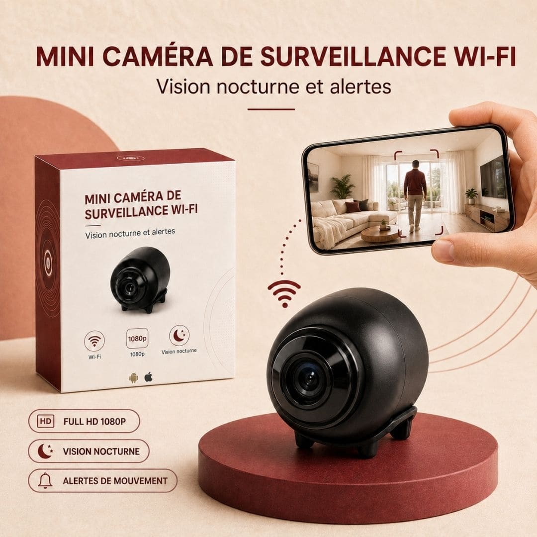 Mini caméra de surveillance Wi-Fi – Vision nocturne et alertes