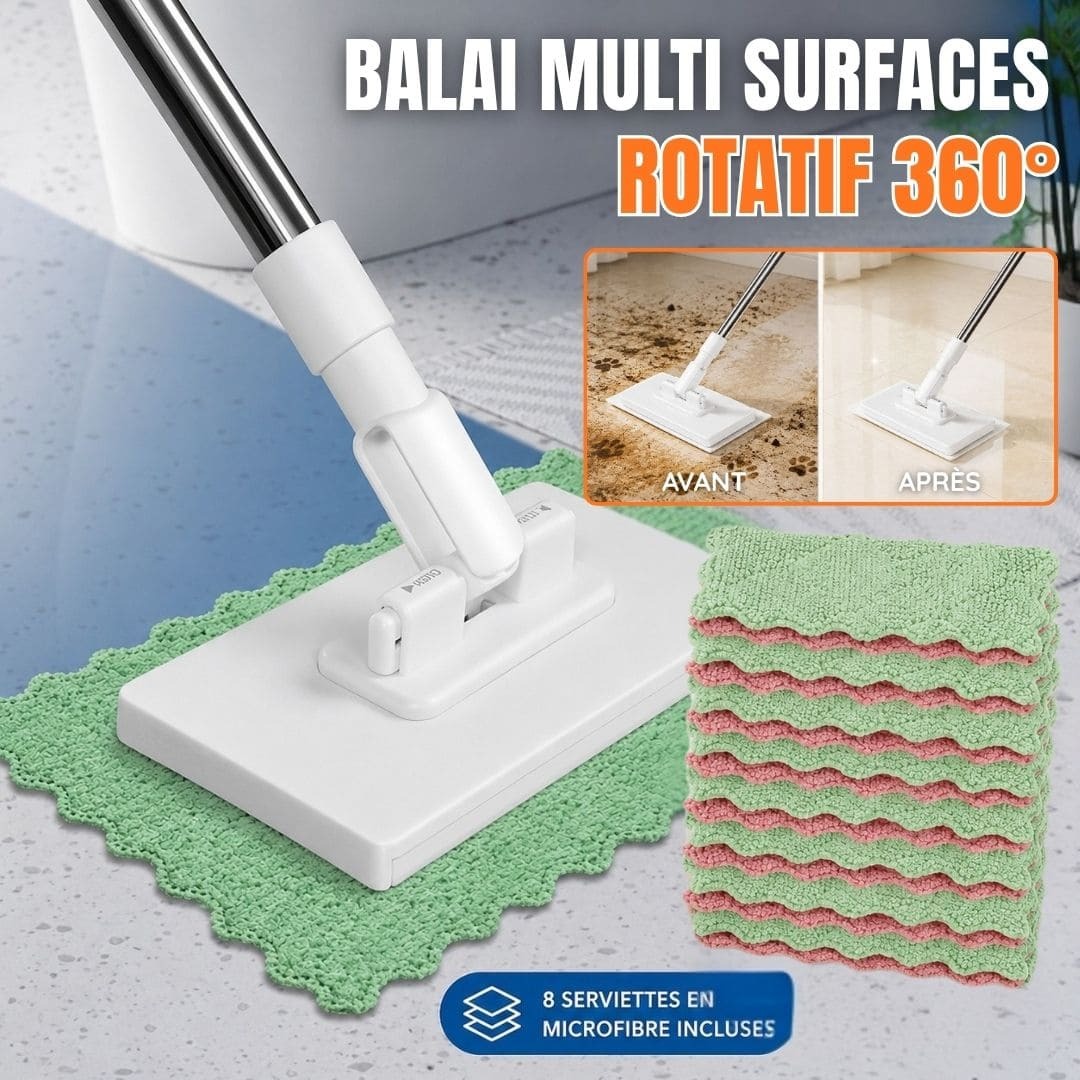 Balai multi-surfaces rotatif 360° – Ne touchez plus la lingette sale